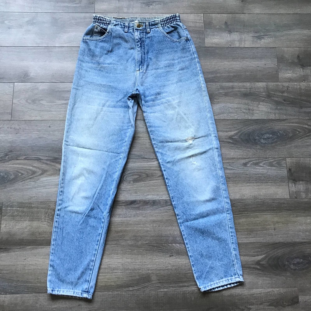 Vintage 80s Lee Jeans Medium Wash Stretch Waist Jeans | Made in USA | 12 Long